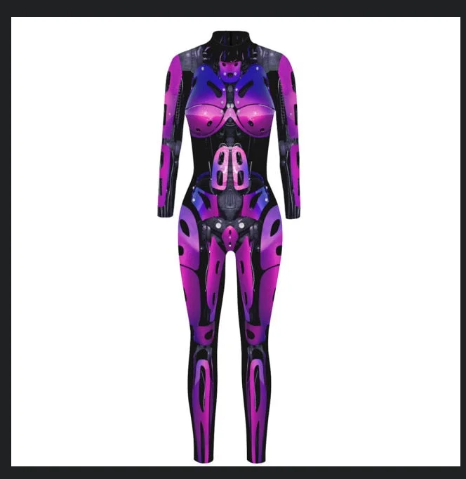 روبوت الشرير بذلة Catsuit مثير النساء تأثيري ازياء Zentai هالوين ارتداءها