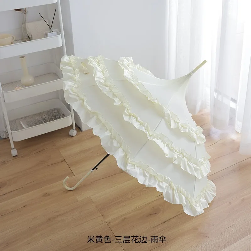 Ruffle Pagoda Umbrella Vintage Gothic Lolita Parasol Windproof Sun Rain Umbrella Women Cosplay Photography Prop
