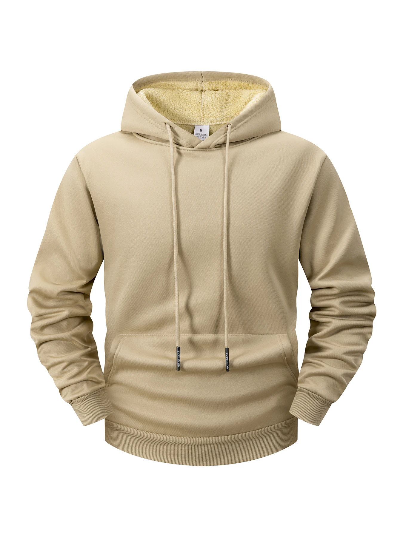 جديد 2025 سترة بقلنسوة من الصوف للرجال شتوية سميكة ودافئة مع قلنسوة ورقبة دائرية بلوفر أساسي متين ملابس رياضية فضفاضة للرجال