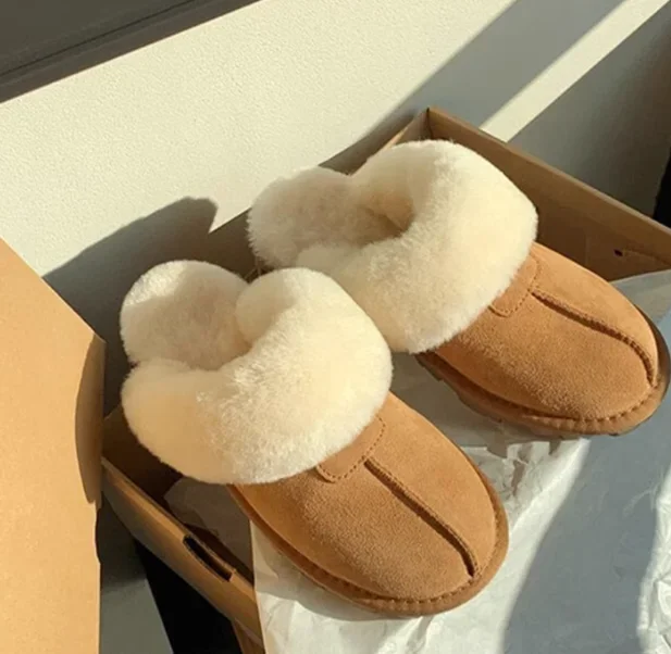 Winter Leather Comfort Boot Platform Slippers Fur Slides Classic Boot