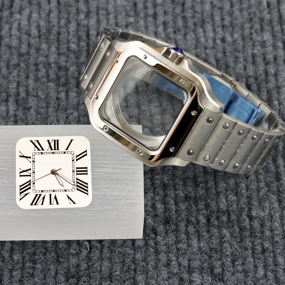 38mm NH35 watch case Square stainless steel Strap with dial and hands Waterproof for Santos mod NH35 NH36 movement 27mm dial