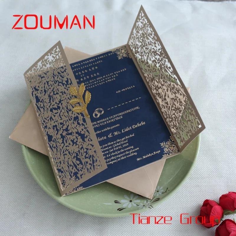 Custom , Cheap Invitation Cards Custom Print Luxury Laser Cut Wedding Invitations with Envelope