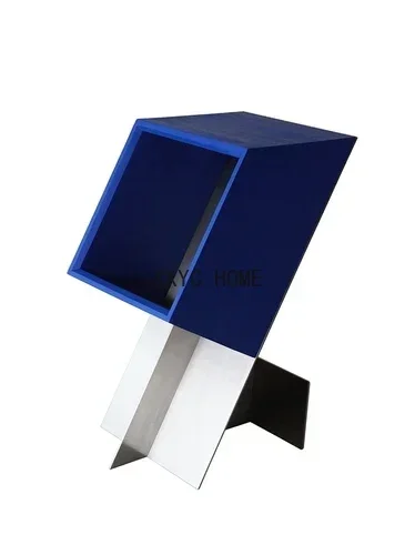 

Originele Design Tijdschılıkast Moderne Minimalistische Klein Blauwe Massief Houten Zijkast Metalen Roestvrijstalen