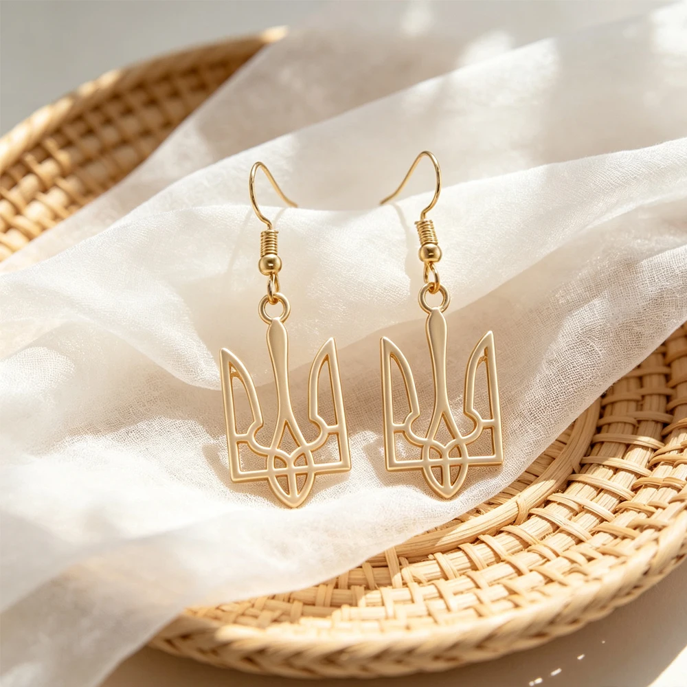 Stainless Steel Ukraine Trident Drop Earrings Flag Charm Ukrainian Symbols Pendant Earrings Solidarity Jewelry Gifts for Girls