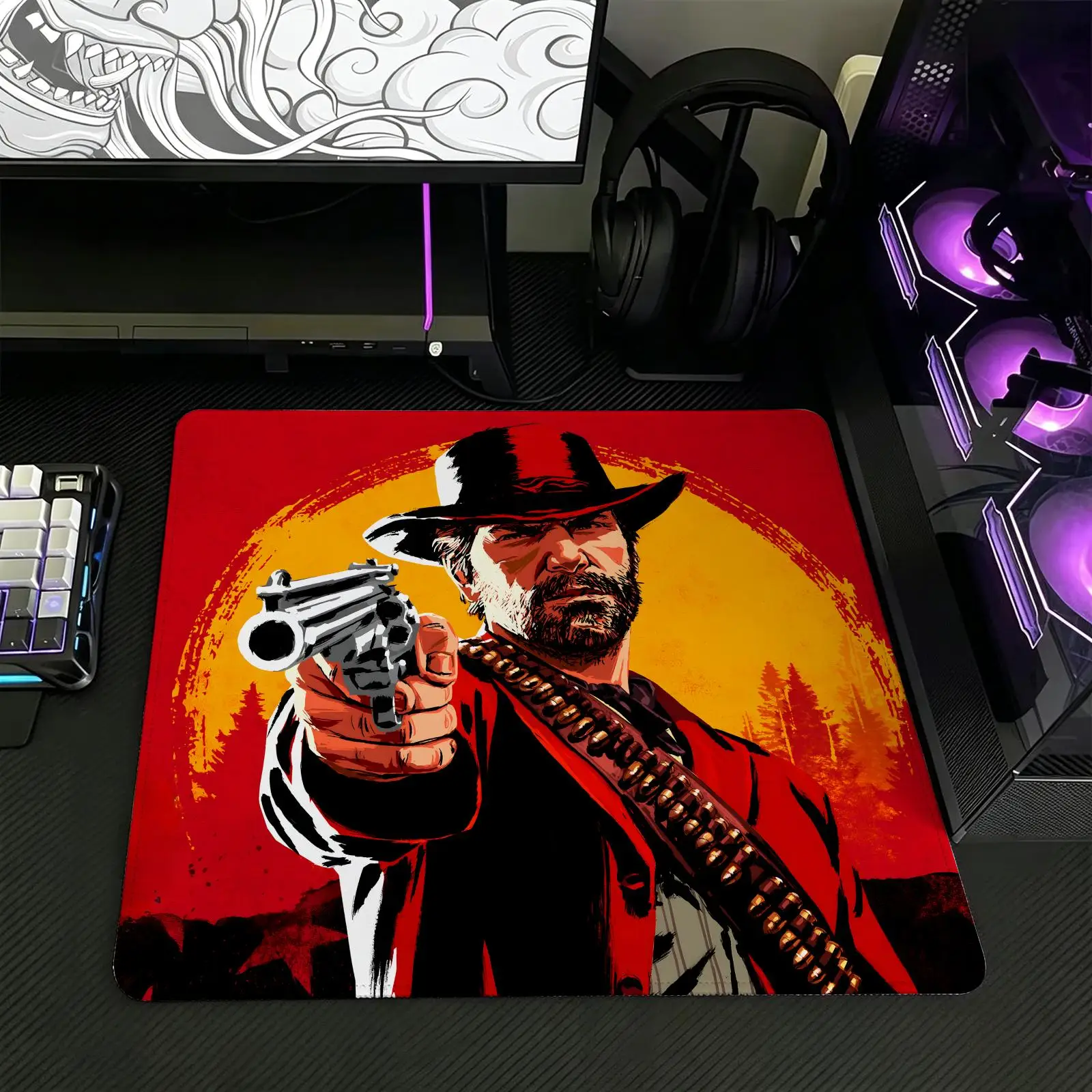 Tapis de souris classique pour jeux, tapis de souris de bureau, tapis de bureau pour ordinateur portable, tapis de souris avec bord cousu, taille S/M/L, Red Dead Redemption