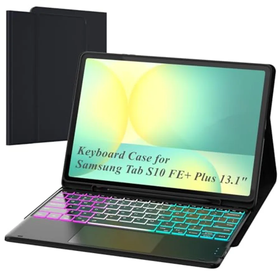 Keyboard Case for Samsung Galaxy Tab S10 FE+ Plus 13.1 2025 : One-Click DEX Mode Rainbow Backlit Multi-Touch Trackpad Flip Stan