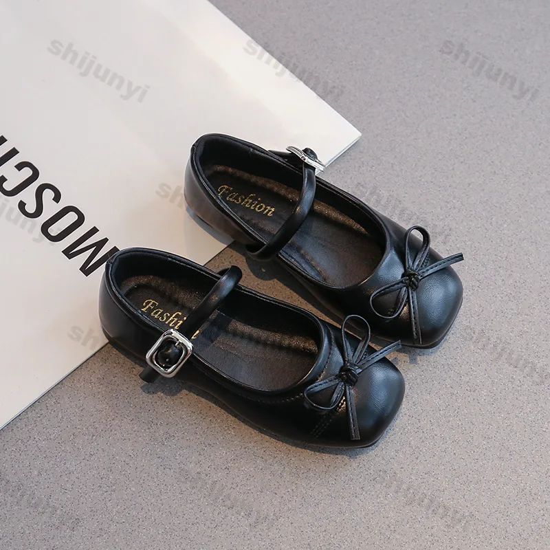 

Детские туфли на плоской подошве, новые весенние элегантные кожаные туфли с квадратным носком и бантом, модные универсальные туфли принцессы Мэри Джейн для девочек