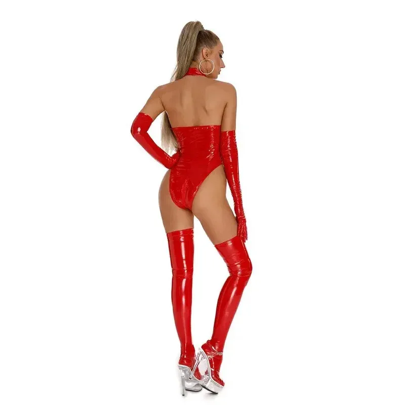 

♥ New 2025 HN8 Sexy Women PVC Latex Wetlook Front PU Jumpsuit Bodycon Lingerie Faux Leather Bodysuit Shiny ★ Bear House