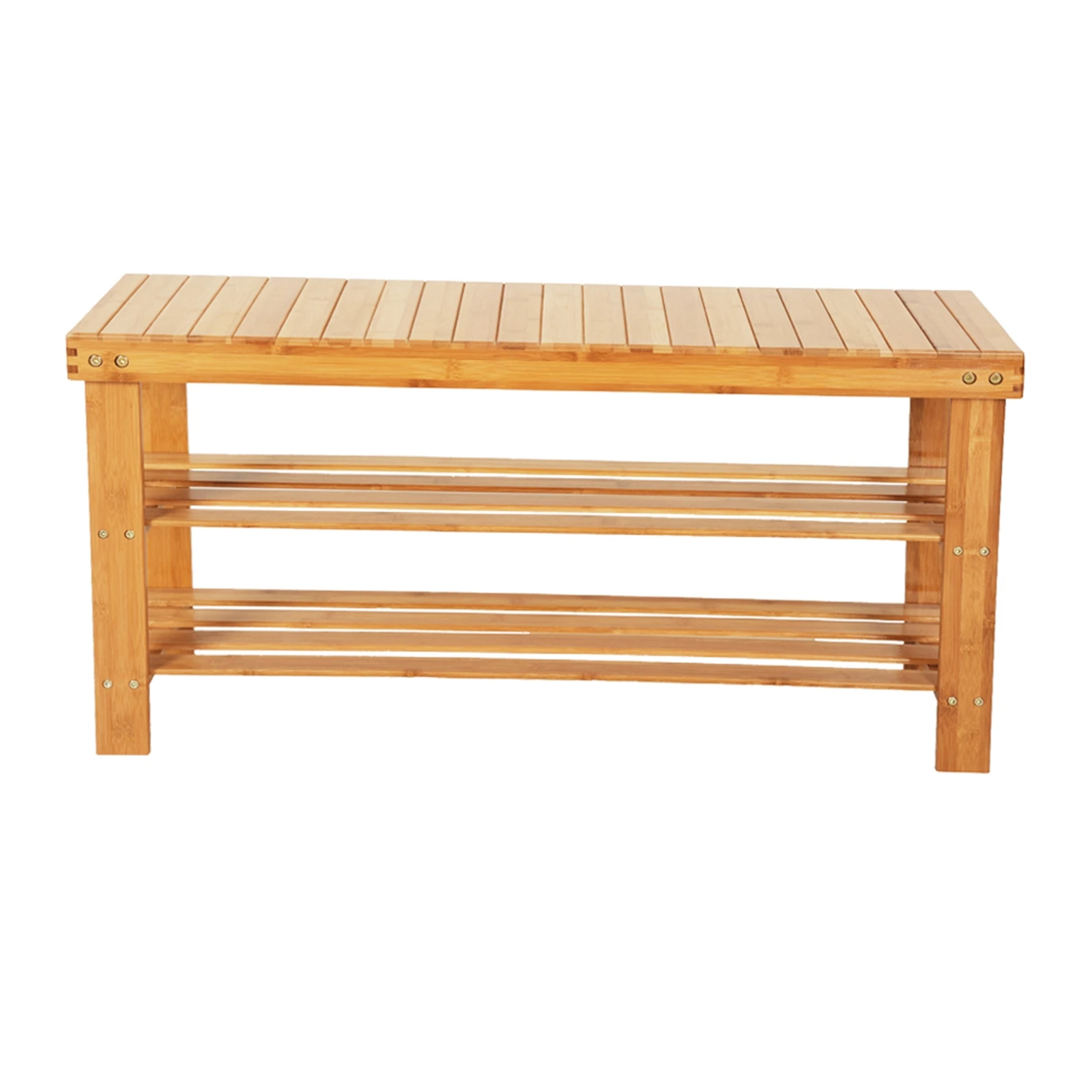 

90cm Strip Pattern 3 Tiers Bamboo Stool Shoe Rack Wood Color US Warehouse