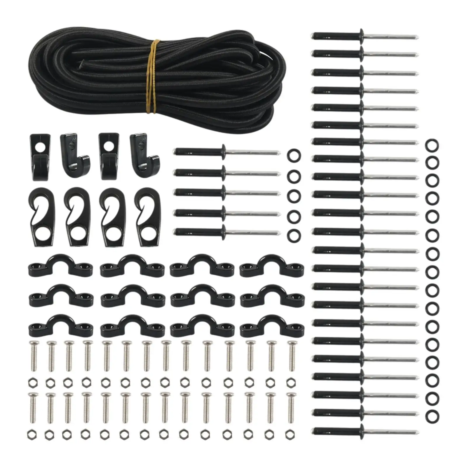 Deck Rigging Cord Elastic Bungee Kit with Hooks and Pad Eyes Kayak Canoe Boat Accessory for Marine Storage