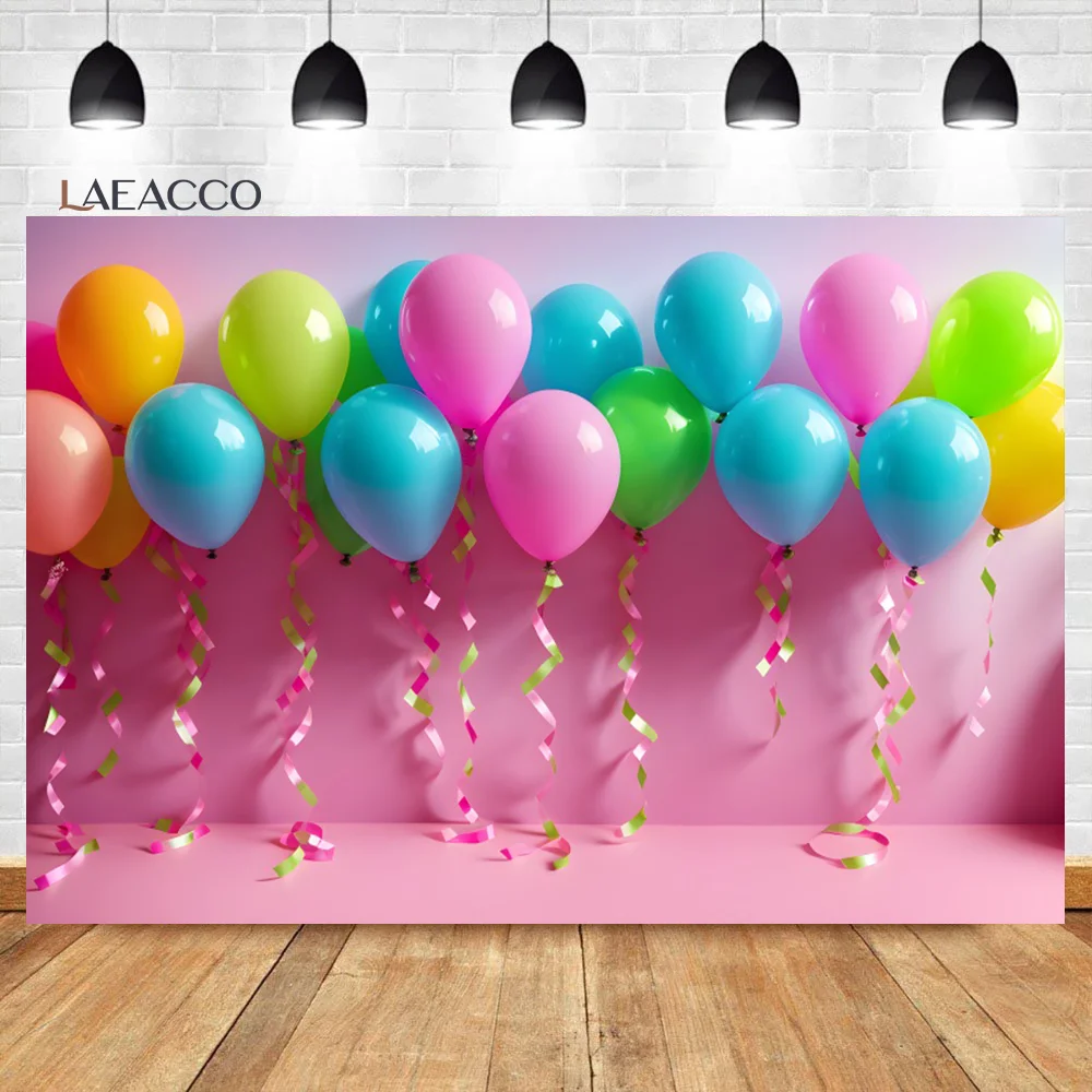 

Laeacco Sweet Pink Balloons Birthday Scence Photo Backdrop Girls Baby Shower Party Cake Smash Portrait Photography Background