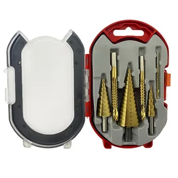 6 יחידות / מערכת מקדחים מצופה טיטניום כולל 3 גדלים של מקדחי צעד מקדחי סיבוב לעבודות מתכת ועץ