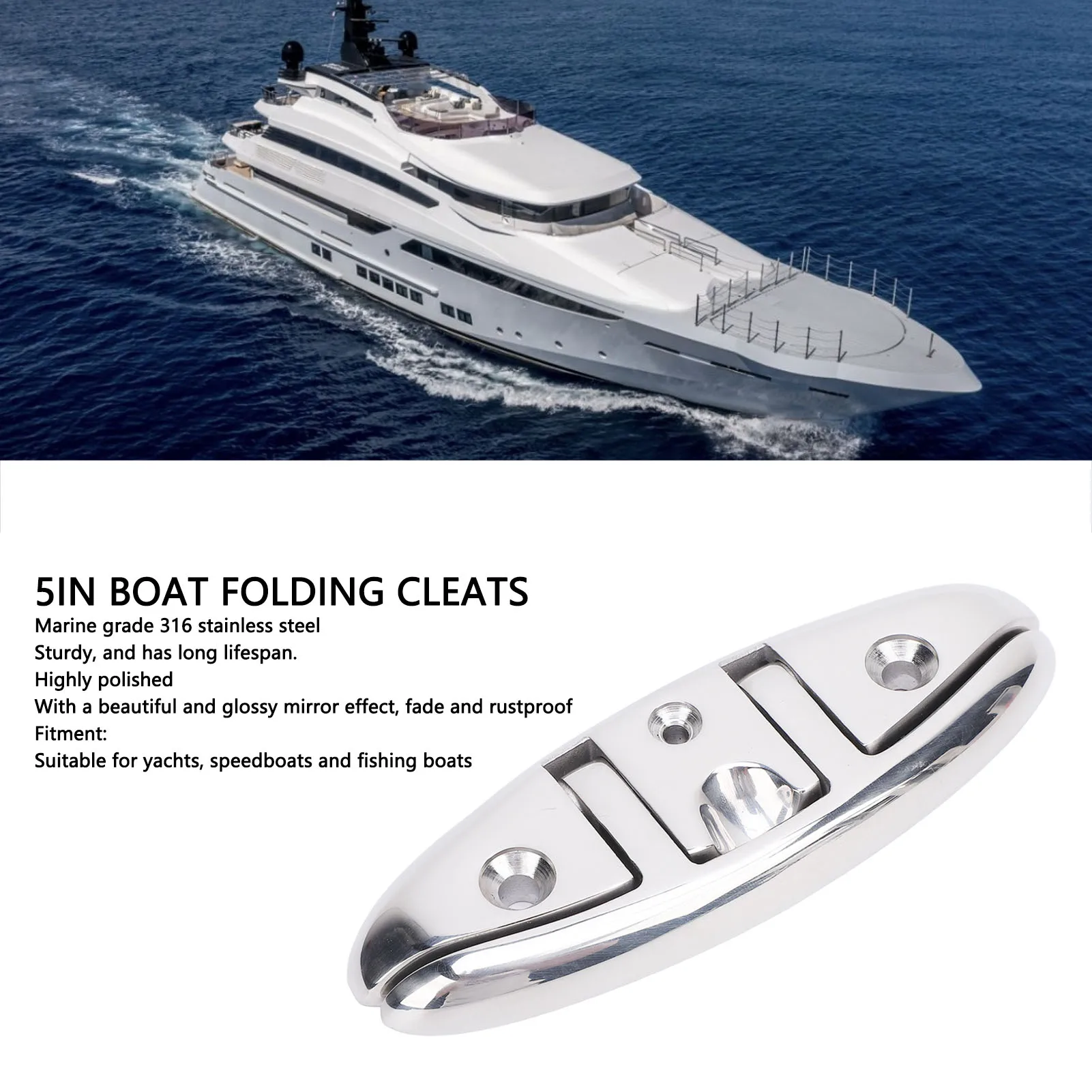 5in Boot Opvouwbare Schoenplaten Zware 316 Roestvrij Staal Up Dock Cleat voor Jacht Speedboot Vissersboot Opvouwbare Boot Schoenplaten