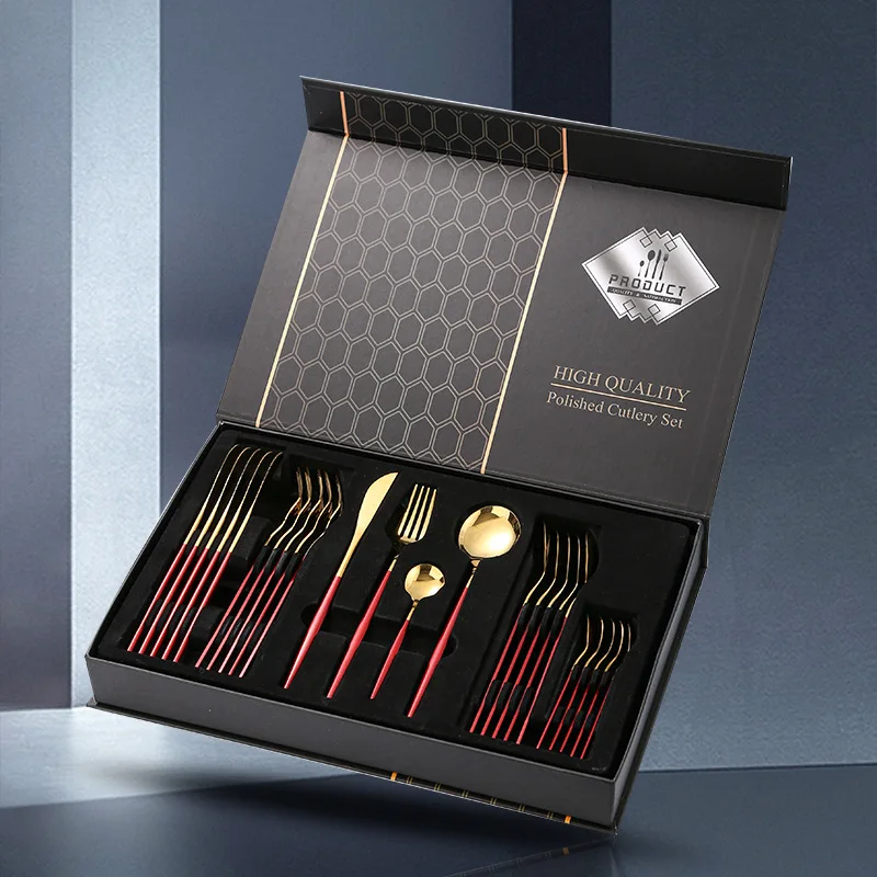 Stainless steel tableware four play pieces gift set gift box knife, fork and spoon 24set