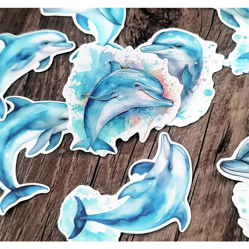 Cute Cartoon Cute Watercolor Dolphins Heart Stickers for Journaling, DIY, and Decorations, Waterproof Ins Style Stationery  Set