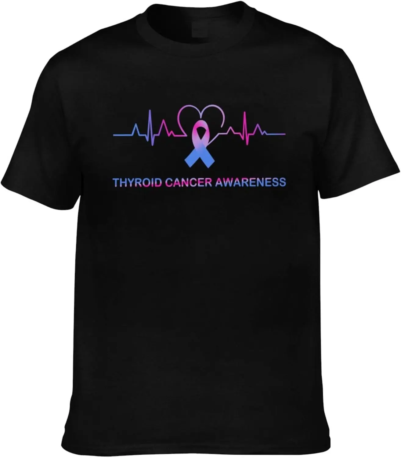 Thyroid Cancer Awareness Heart-Beat Flag Interesting Adult Short-Sleeve Crewneck Cotton T-Shirt Men's