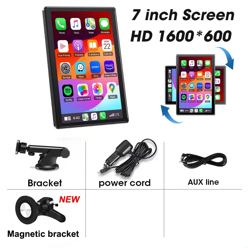 7/8 inch auto multimedia speler ondersteuning horizontaal en verticaal scherm draadloze Carplay Android auto stereo magnetische beugel