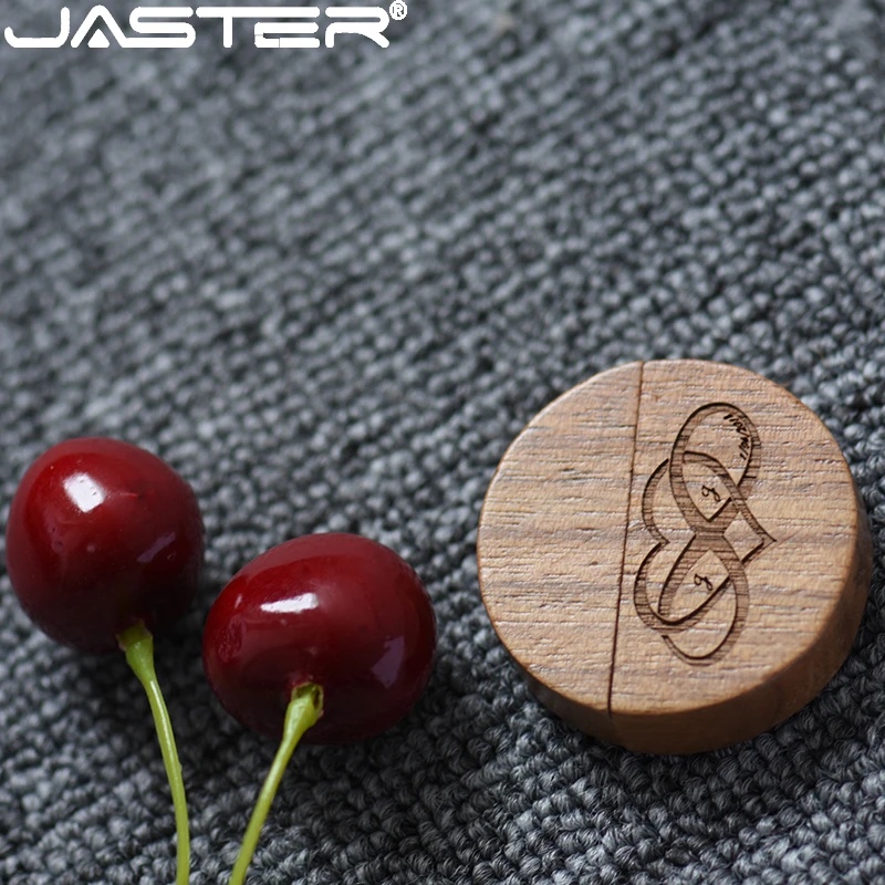 JASTER-Clé USB ronde en bois, clé gratuite, clé USB, capacité réelle de 64 Go, 32 Go, 16 Go, 128 Go, cadeau créatif, 100%