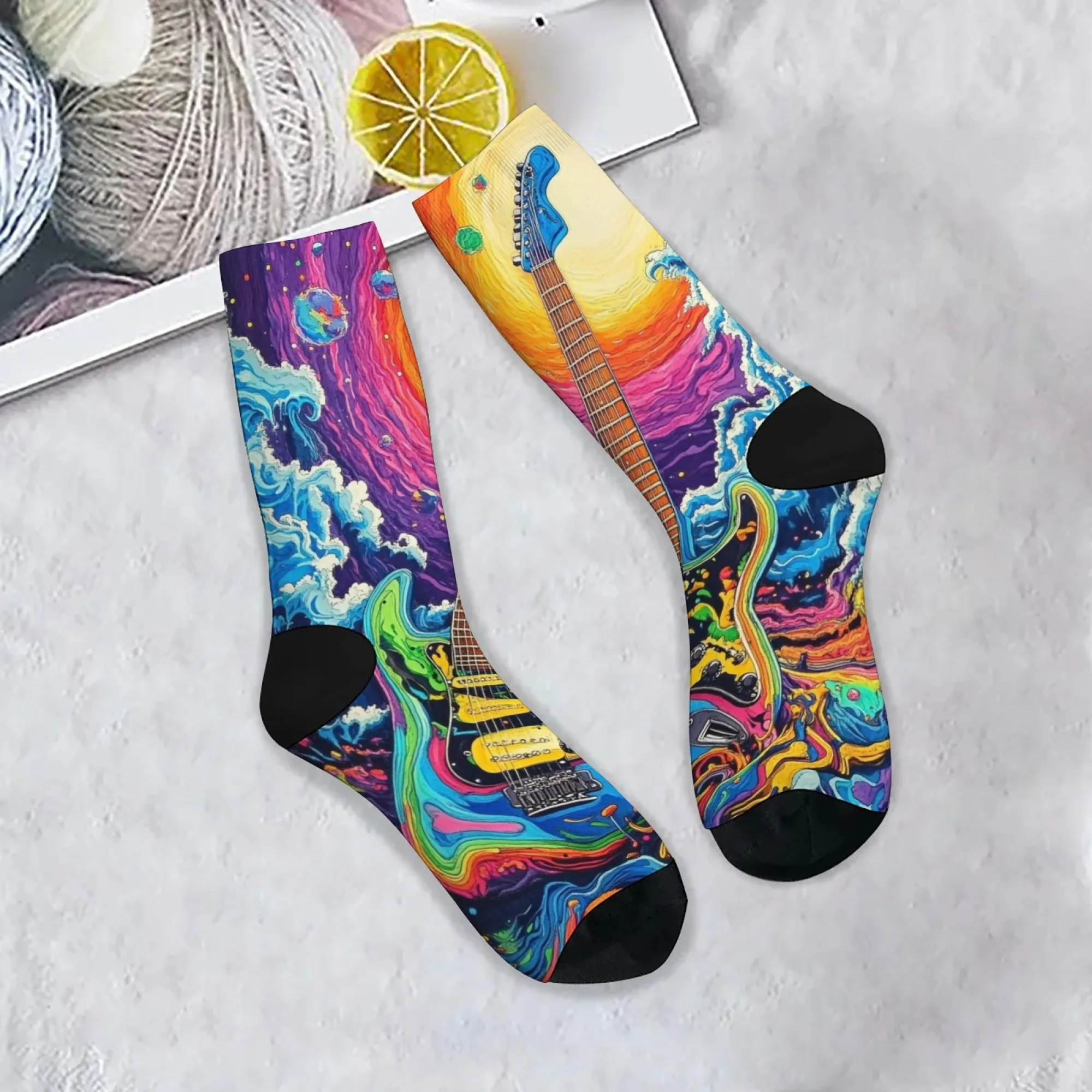 الجدة مخدر الغيتار جوارب مضحكة نمط المتناثرة مريحة عارضة أزياء الرجال الجوارب مجنون روك الشارع الهيب هوب الجوارب #1