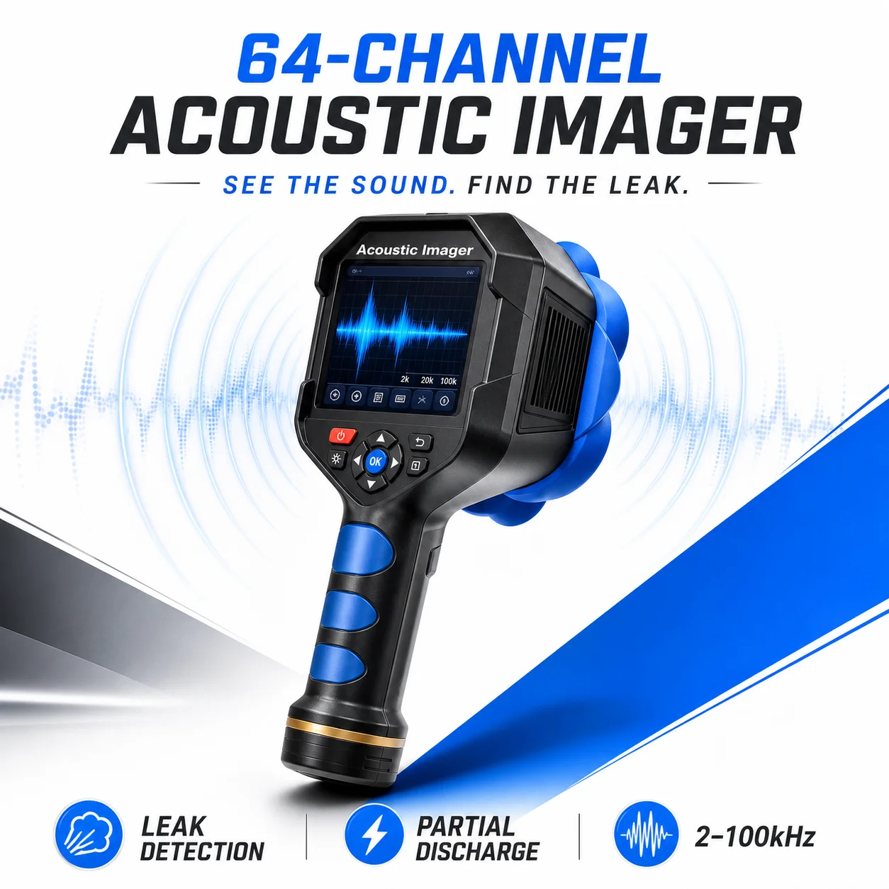 HOLDPEAK Handheld Acoustic Imager 64-Channel Ultrasonic Gas Leak Detector 12MP for Industrial Partial Discharge Testing