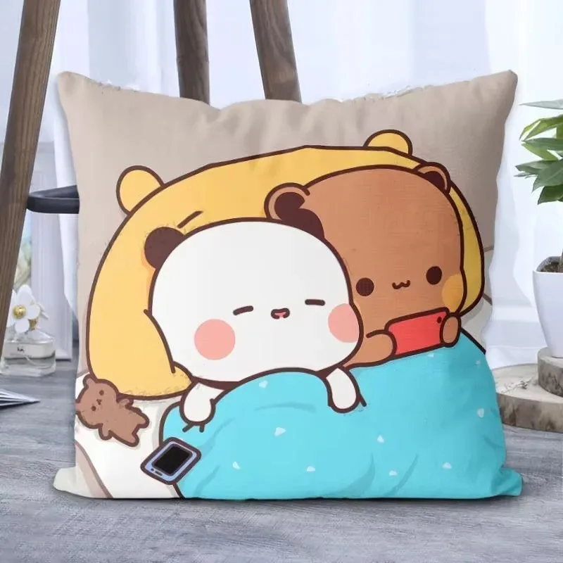 Pillow case aesthetic Pillow case 45cmx45 cm panda doodle couple cartoon square soft sofa cushion cover bedroom room bedding