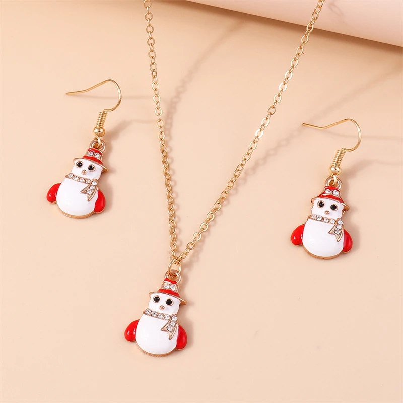 Mode Frohe Weihnachten Baum Schneemann Hirsch Baum Halskette Ohrringe Schmuck-Set für Frauen Mädchen Neujahr Festival Schmuck Geschenke – Detail 3