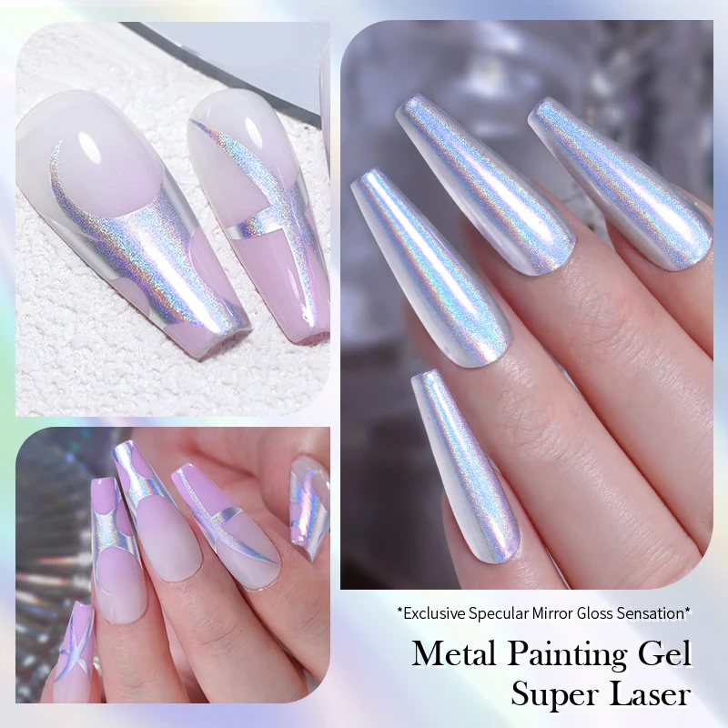 BORN PRETTY Super Laser Metallic Painting Gel Nail Polish Chrome Holographics Mirror Metal Effect Draw Flower Holos Nail Gel 5ml