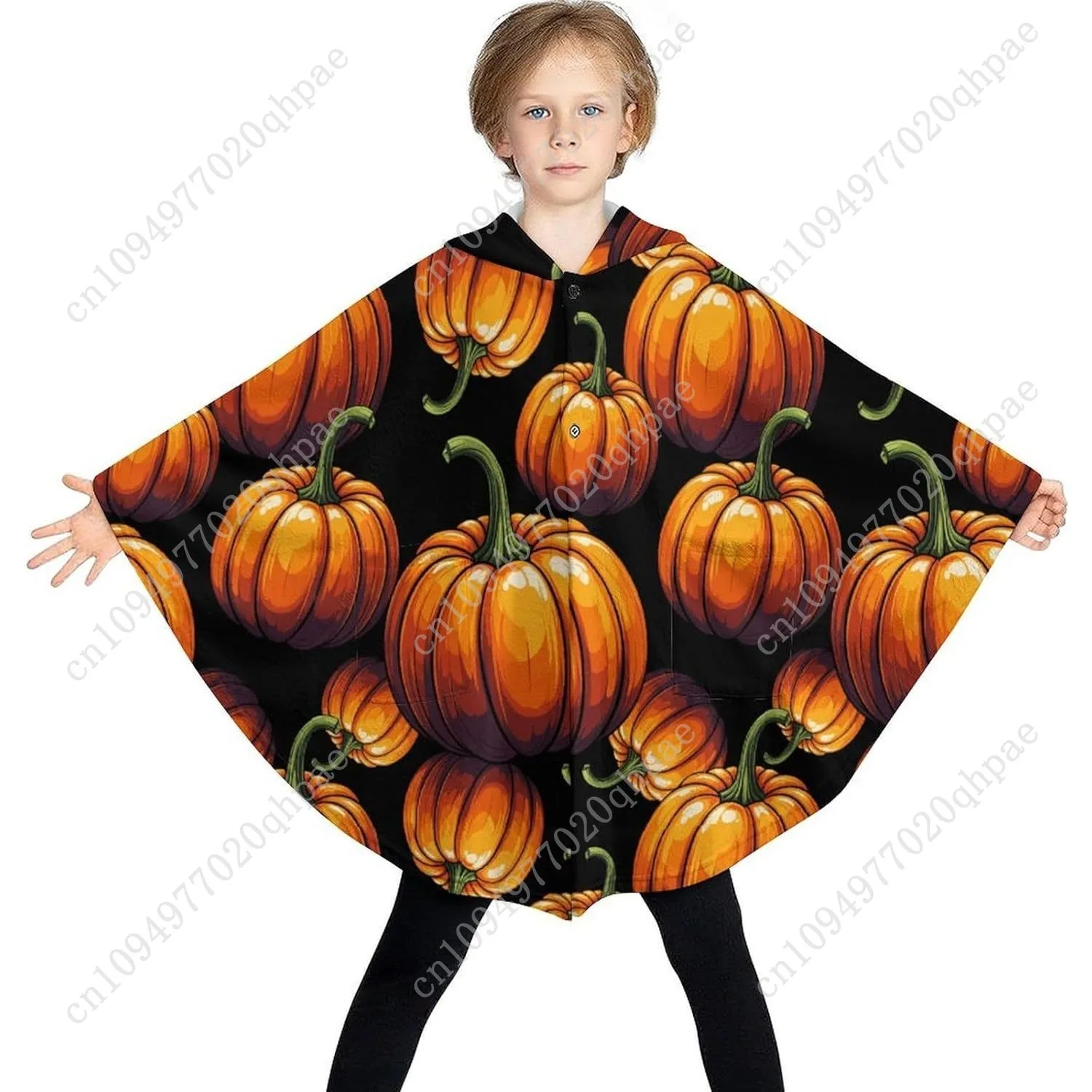 Cozy Flannel Blanket Sweater,Pumpkin Pattern On Black Oversized Hoodie With Pockets For Kids And Teenagers