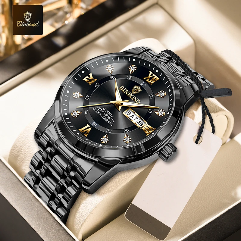 BINBOND Luxury Quartz Watch for Men, Waterproof and Elegant