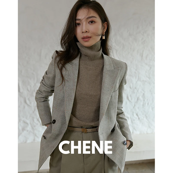 

CHENE Women's Casual Briti Sle Plaid Suit Jaet Autumn Winter Top Commute Wind Straight Tube ape Long Sve Button