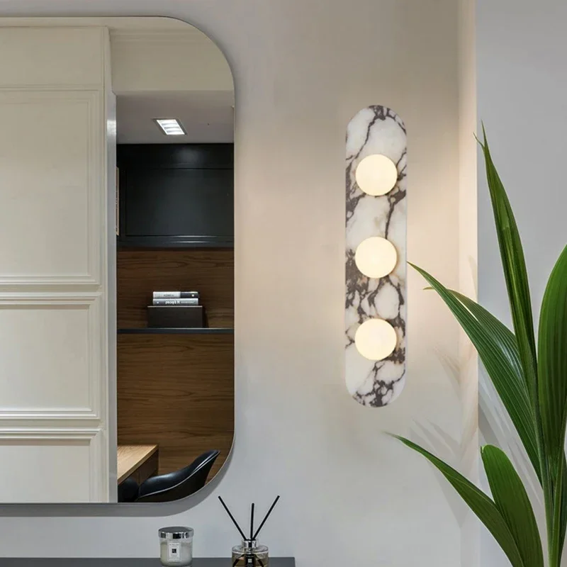 Modern Natural Marble Wall Lamp White White Black Glass LED Sconce For Indoor Foyer Aisle Restaurant Bedroom Home Decoration