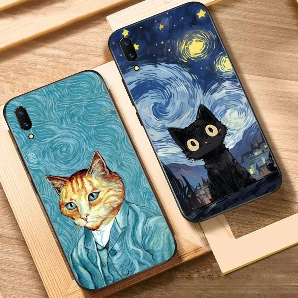 Retro Oil Painting Van-Gogh Cat Phone Case For Huawei Y9 6 7 5 Prime Enjoy 7s 7 8 plus 7a 9e 9plus 8E Lite Psmart Shell