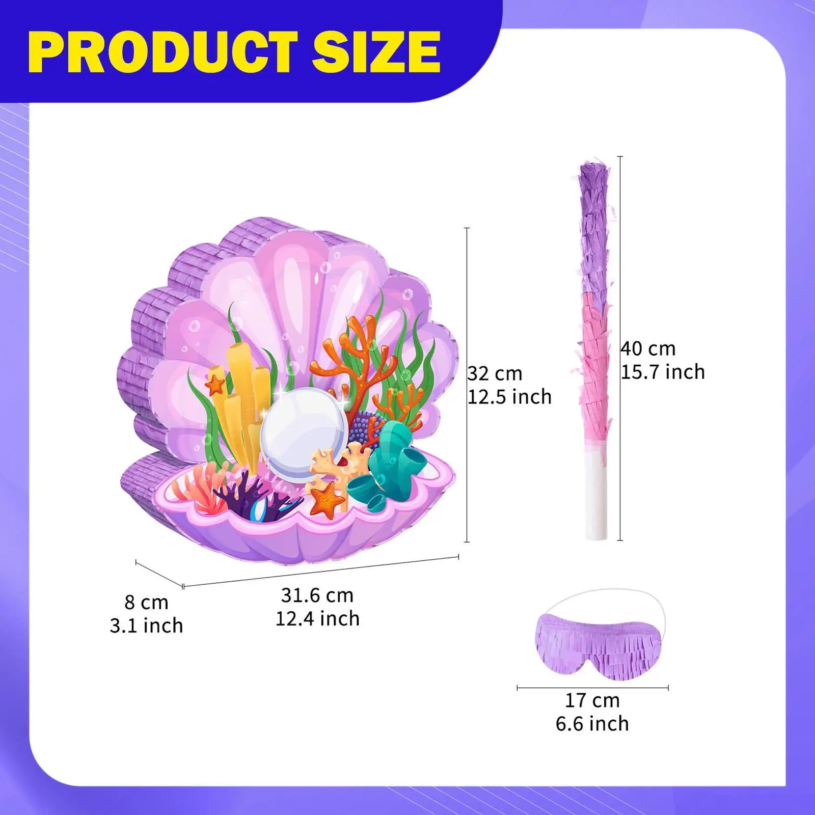 Party Game Prop Toy Seashell Pinata with Stick and Blindfold Ocean Birthday Decoration for Girls Boys School Event view 3
