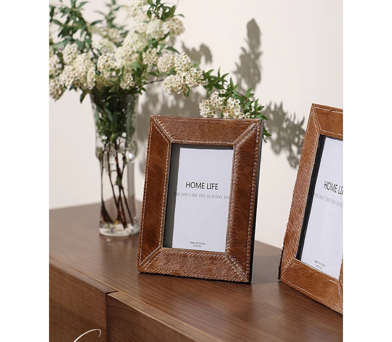

Antique horse hair photo frame in the study, simple and light luxury 6-inch 7-inch decorative ornament