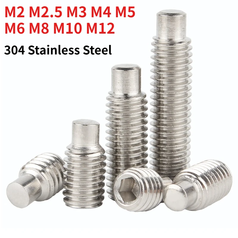 304 Stainless Steel Hex Socket Dog Point Set Screw, Convex End Grub Screw, Cup Head Protruding Tip Set Screw M2 M2.5M3M4M5M6-M12