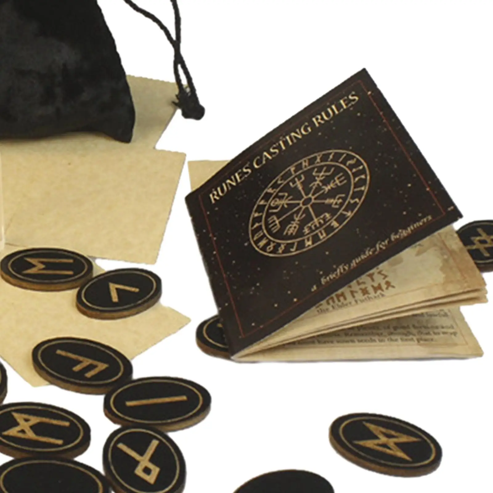 مجموعة الرونية الخشبية أدوات العرافة مع حقيبة مخملية وصندوق تخزين لـ #5