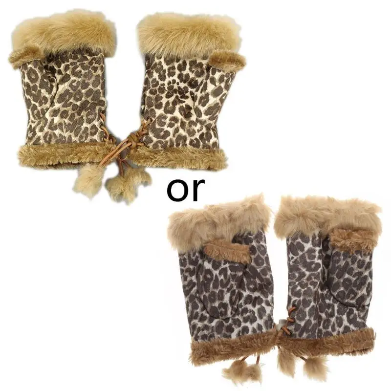 R1WE – gants épais en peluche, demi-doigts, mitaines doublées en polaire, couleur unie, en fausse fourrure lapin, pour sur