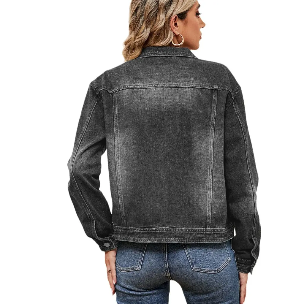 Jaket Denim Wanita Kasual Lengan Panjang Gaya Eropa dan Amerika Musim Gugur Musim Dingin Model Independen Efek Cuci