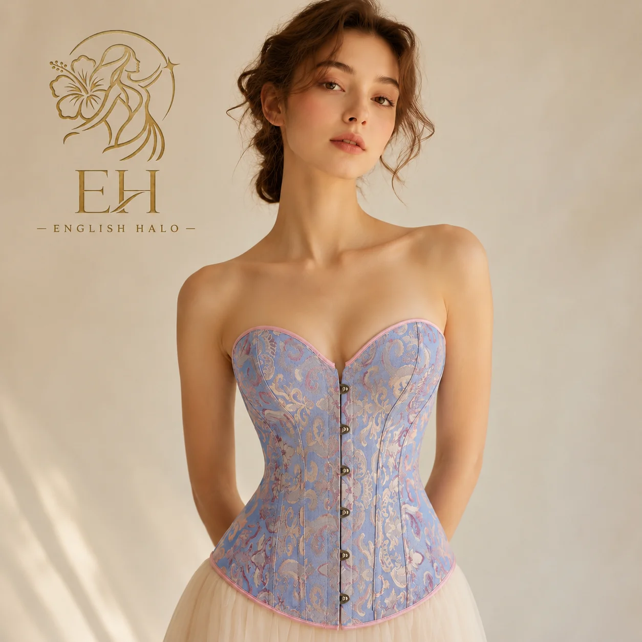 Blue Purple Jacquard Coquette Strapless Corset Bustier, Regency Fairycore Bone Shaping Waist Cincher, Cottagecore Renaissance Fair Aesthetic Outerwear Top