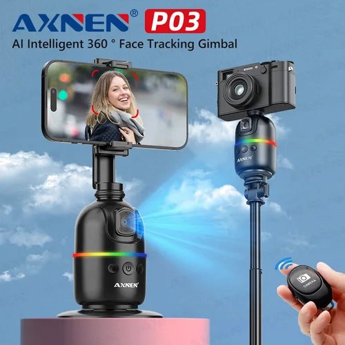 Gimbal Inteligente con Seguimiento Automático de Rostro con IA para Smartphone y Cámara de Acción, Opción con Trípode, Rotación 360° y Enfoque de Seguimiento, Kit para Fotografía en Vivo TikTok y Vlog