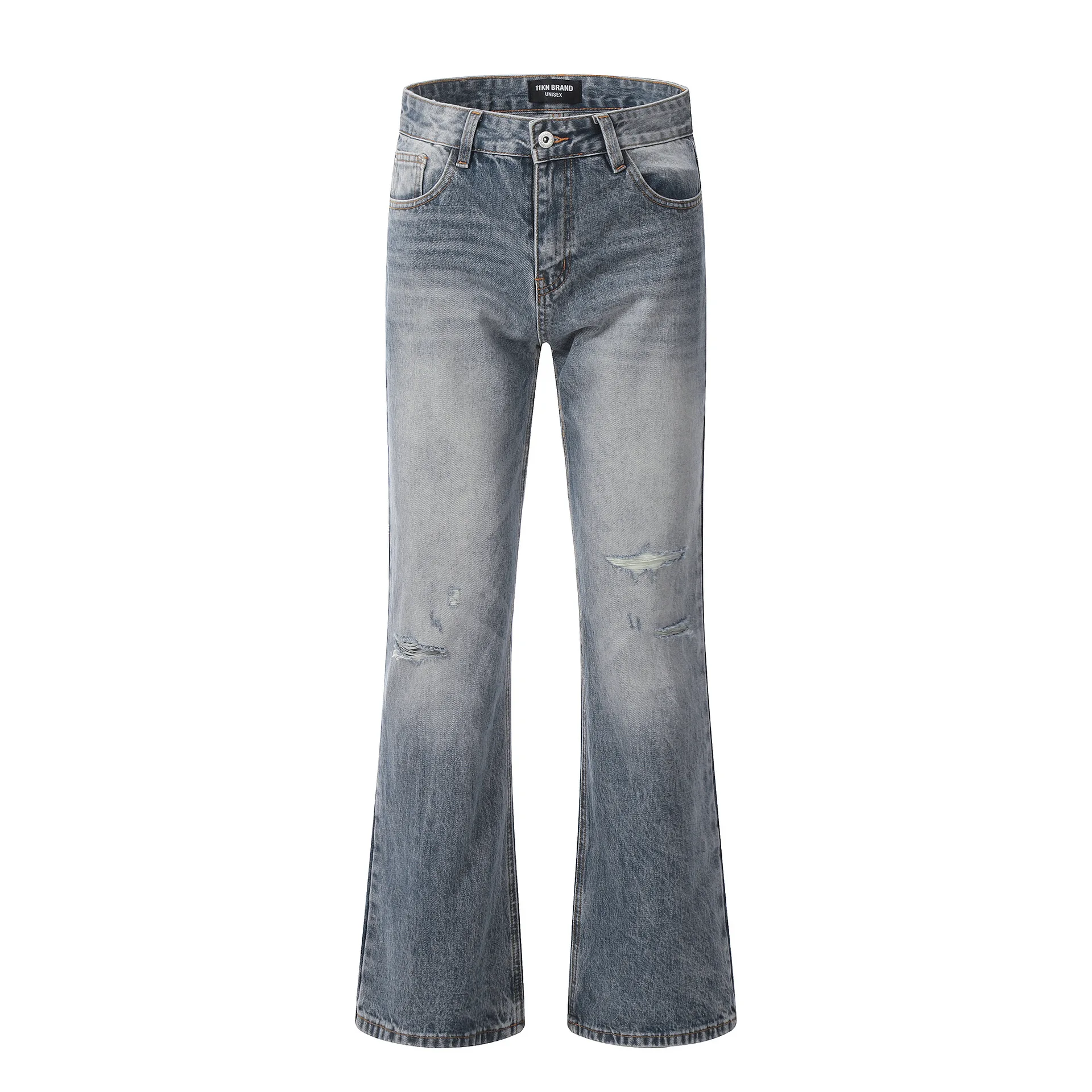 

Waed American High Street Men's Jeans Bell Bot Casual Destructed Straight Leg Cotton Trousers Summer Faion Brand