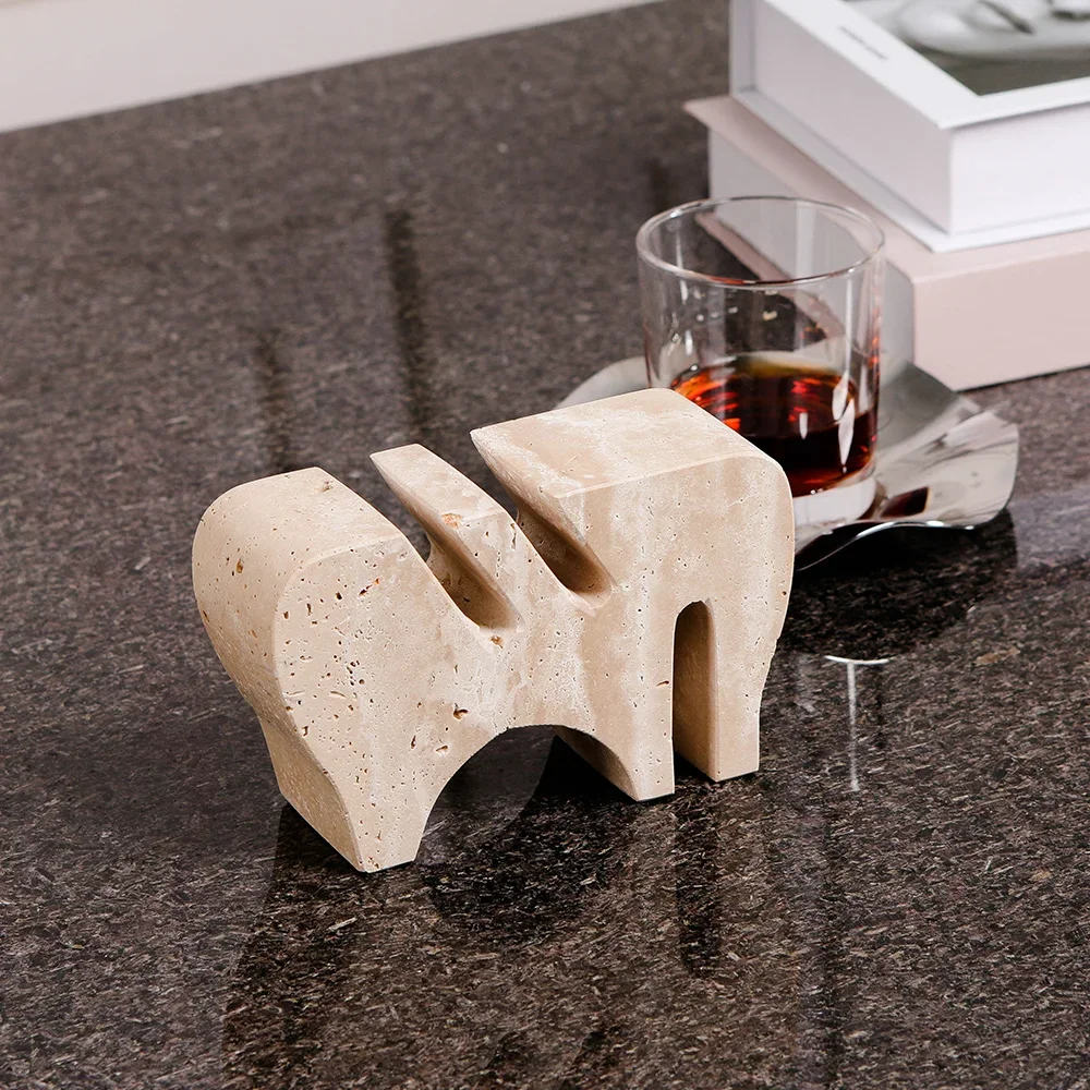 

'for Custom Nordic Bookend Stand Modern Natural Stone Carvings Sculptures Travertino Stone Card Holder Sculpture For Bookshelf