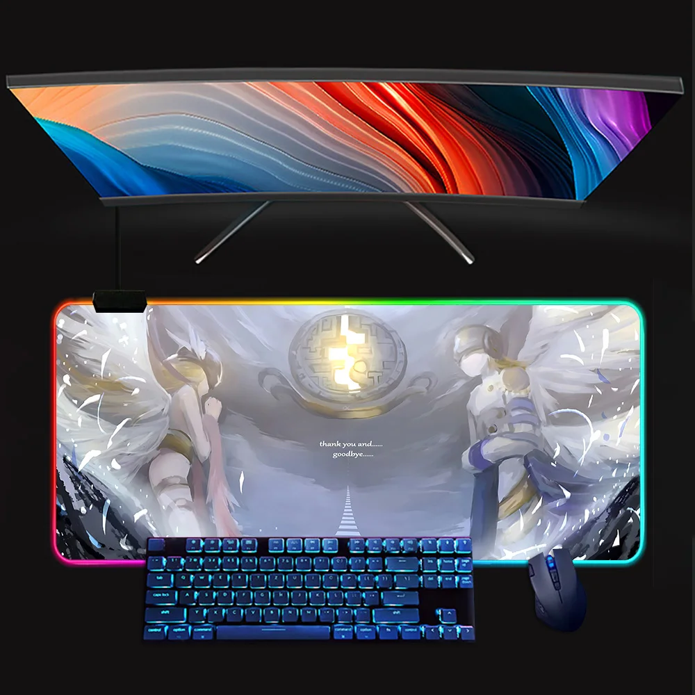 D-Digmon Angewomon RGB Pc Gamer Keyboard Mouse Pad Mousepad LED Glowing Mouse Mats Rubber Gaming Computer Mausepad