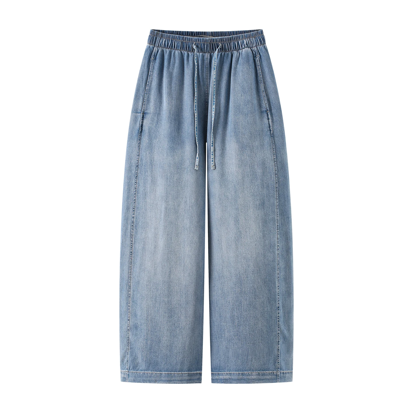 

Lacele Summer 2026 High Waist Drawstring Loose Wide Leg Jeans Women's Thin Style Casual Denim Pants Versatile Ladies