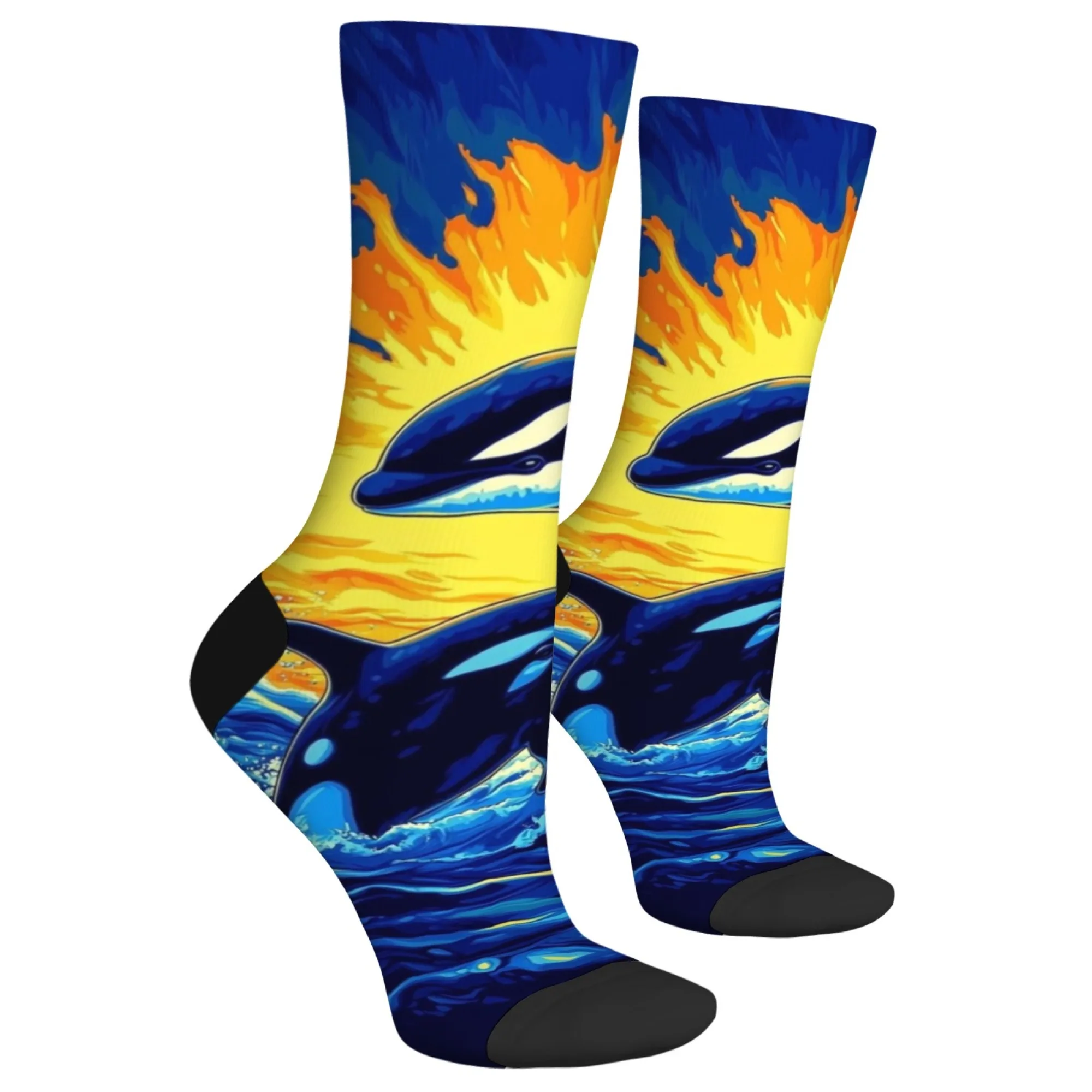 Calcetines de tripulación para hombre de estilo acuático extraño, calcetines suaves y cómodos con estampado de ballena Orca Vintage para uso informal en la calle y viajes diarios