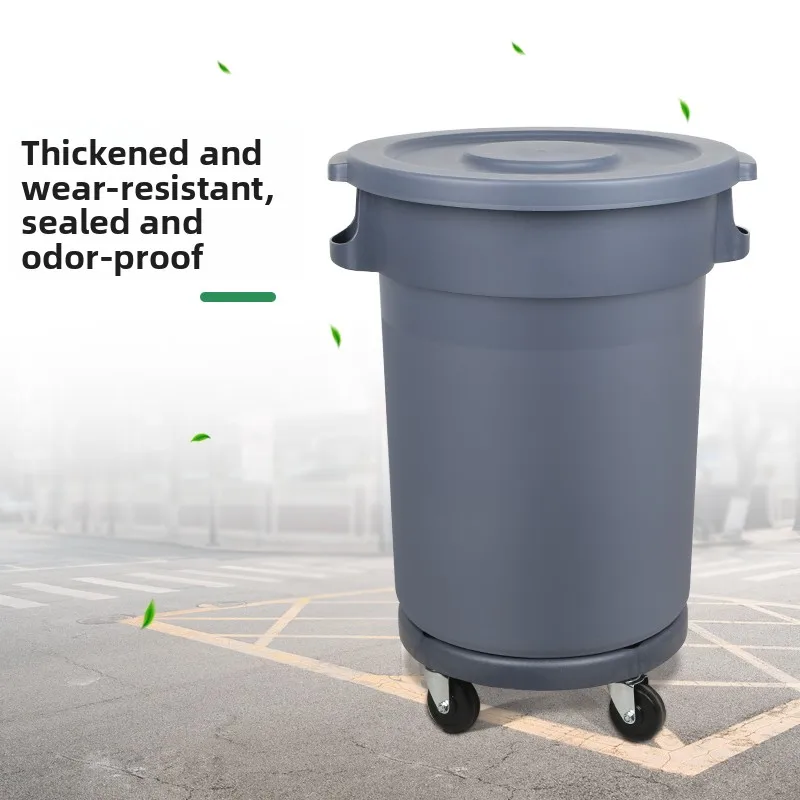 

Trash Can Large Capacity Large Commercial Round Thickened Wheeled Outdoor Sanitation Catering Kitchen Covered Storage Bucket
