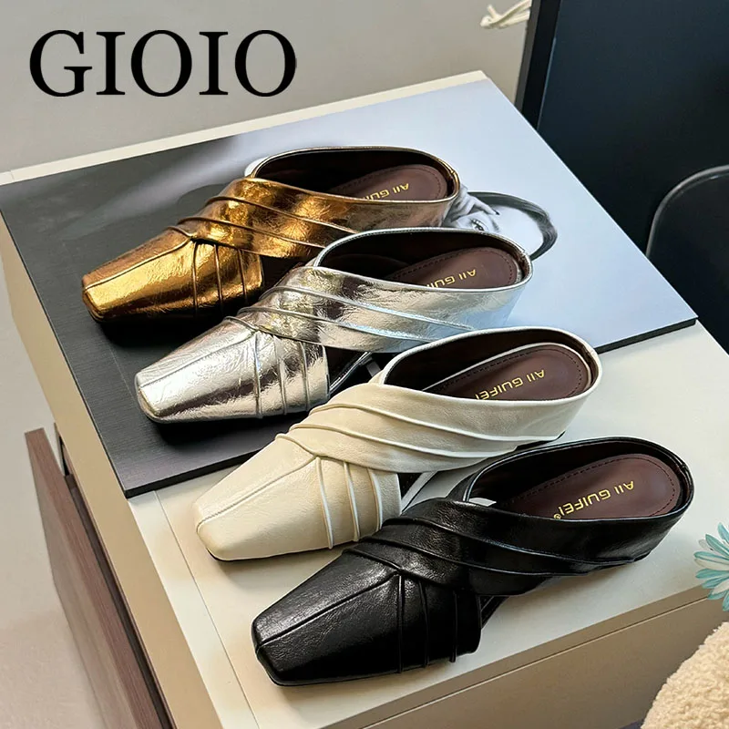 

《GIOIO》Ladies Wedge Sandals Shoes For Pleated Women Mules Fashion Wedges Sandals Slides Non-Slip 2000s Female Comfort Footwear