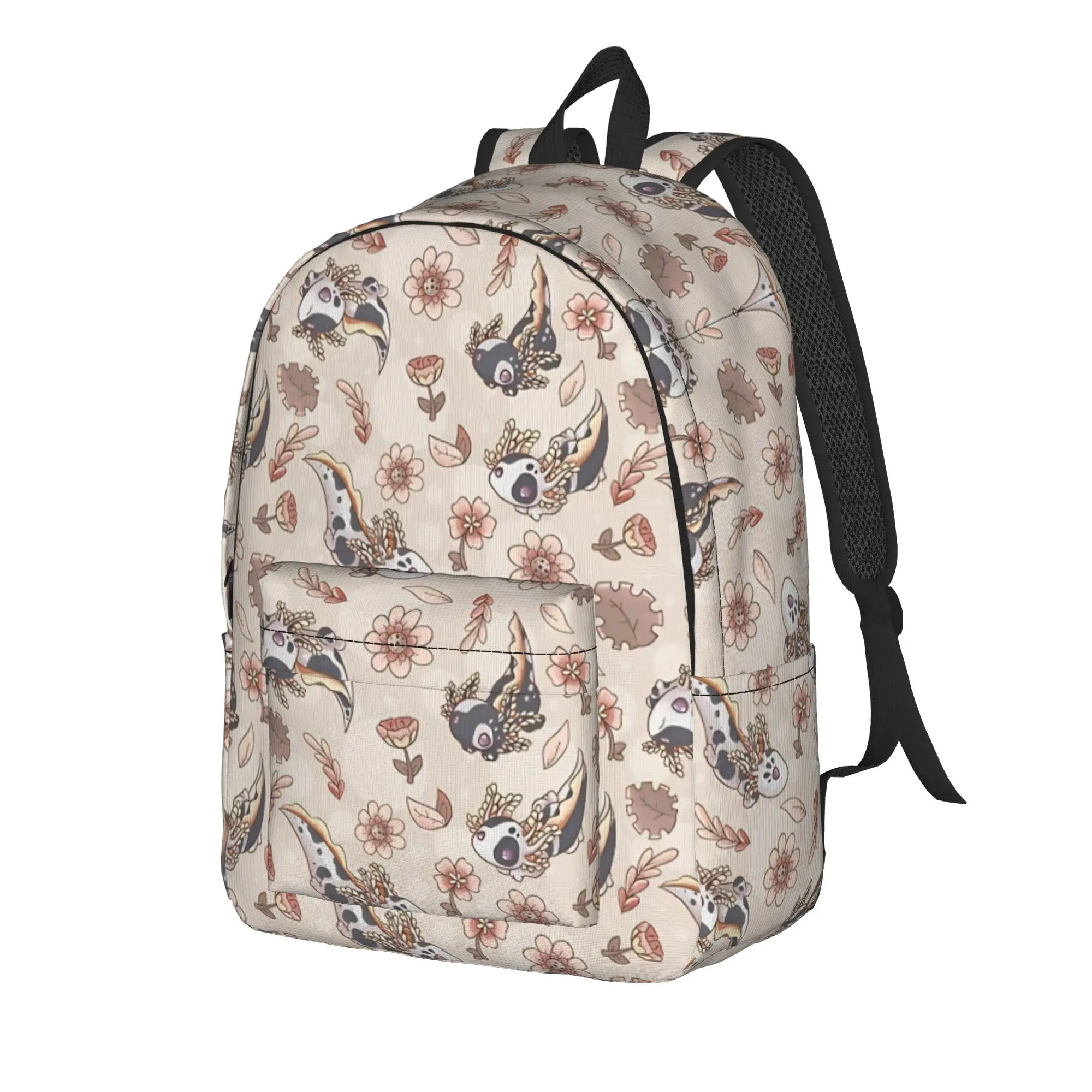 Back to school season Vintage Floral Speckled Axolotl Pattern  Autumn Edition Knapsack Axolotls Unisex Schoolbag Backpack