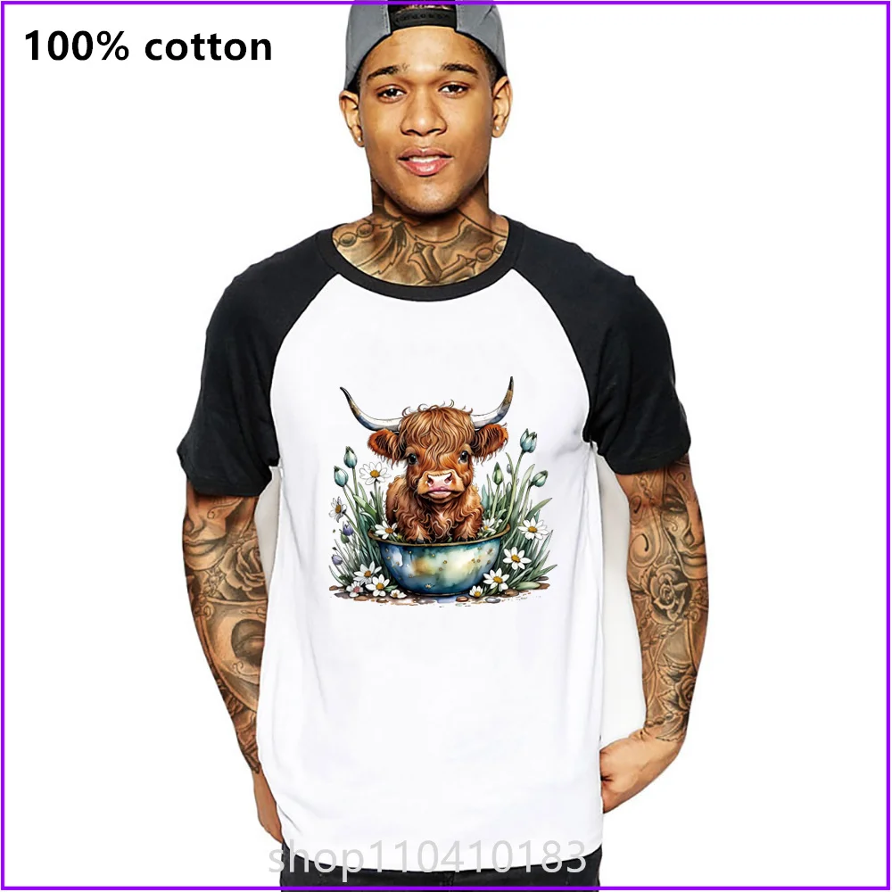 Cute Animal Highland Cow Flowers Sja287 T Shirts For Men'S Women Tshirt T-Shirt Clothing Oversized Manufacturers Custom Sports S