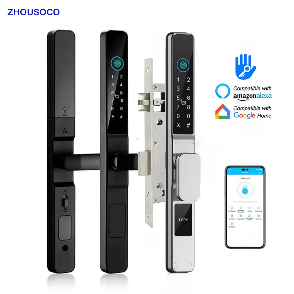TTLock App Waterproof Sliding Door Smart Lock Aleax Fingerprint Digital Password Card Electronic Lock For Aluminum Glass Door